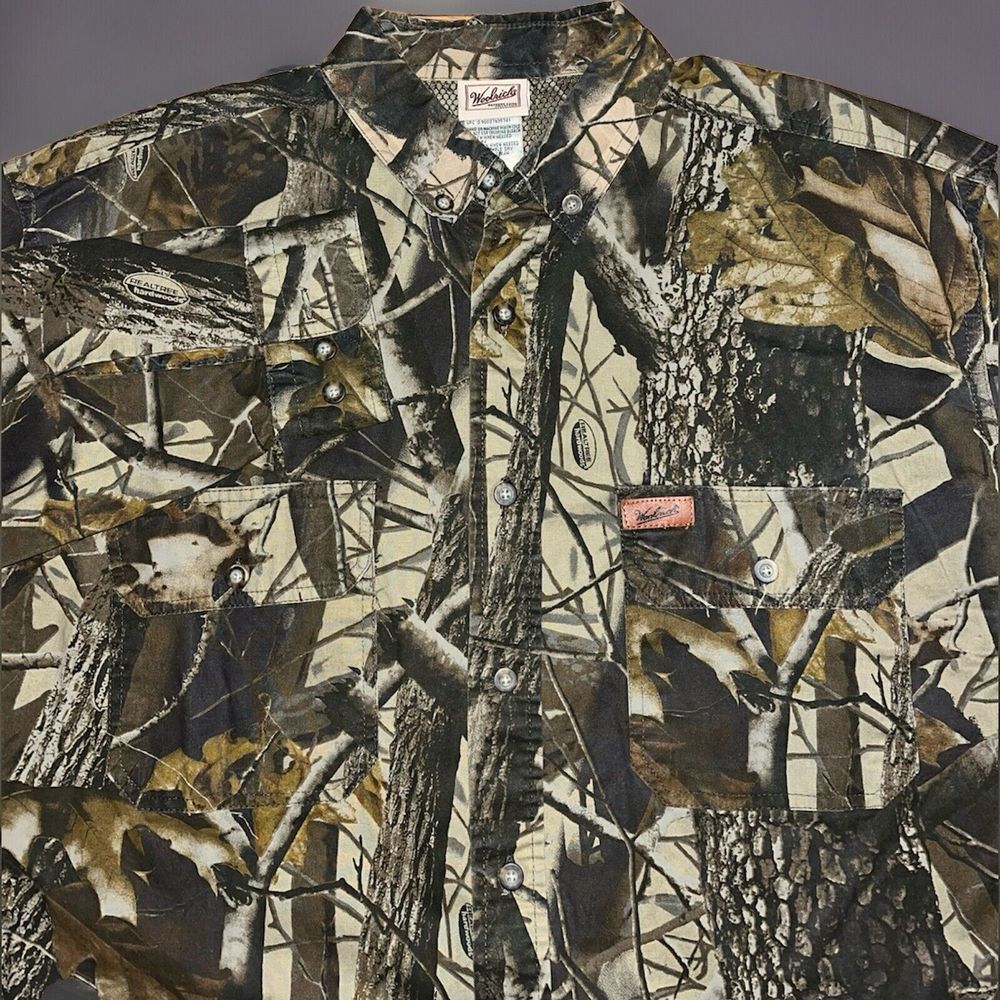Woolrich Vented Hunting Long Sleeve Button Shirt Mens Size Lg Realtree Hardwoods